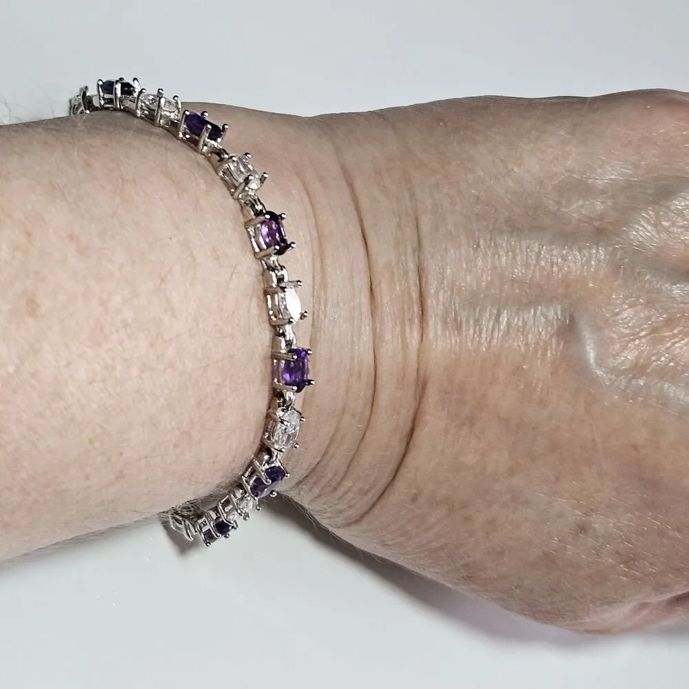 Sterling Silver Amethyst & CZ Tennis Bracelet 7.5